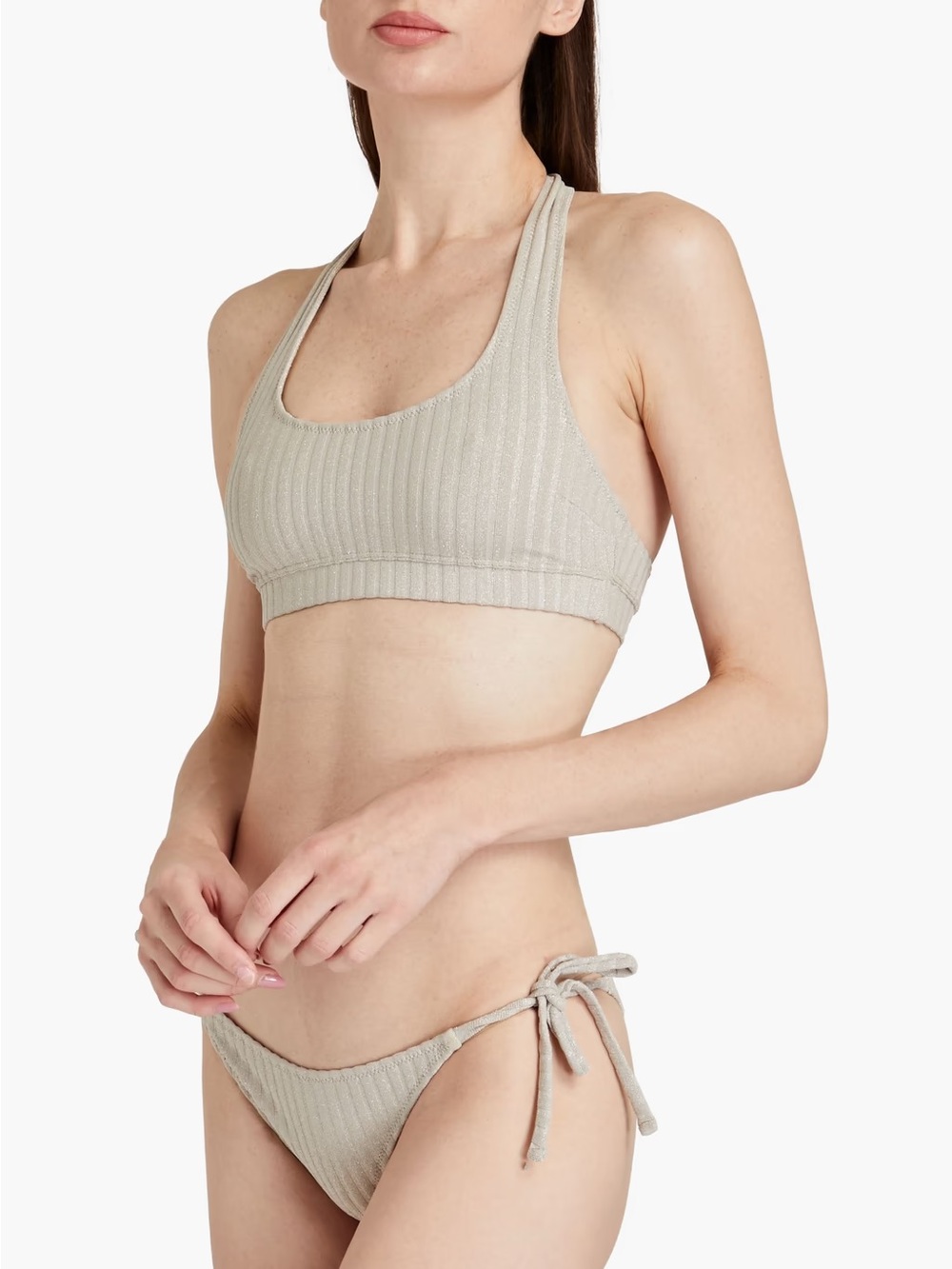 SOLID & STRIPED The Tenley metallic ribbed Halter Top
